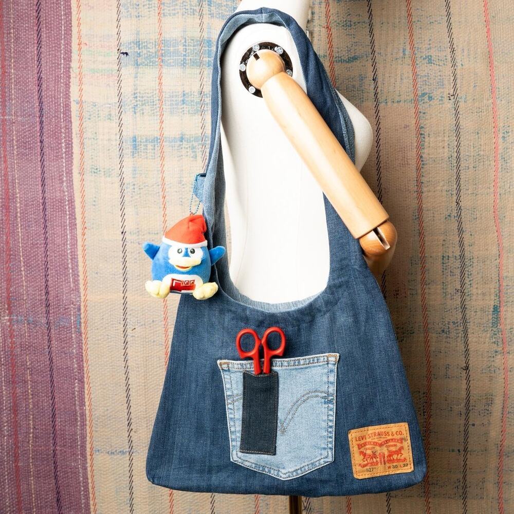Upcycled Denim Shoulder Bag, Handmade One of a Kind Bag, Recycled Jeans Purse